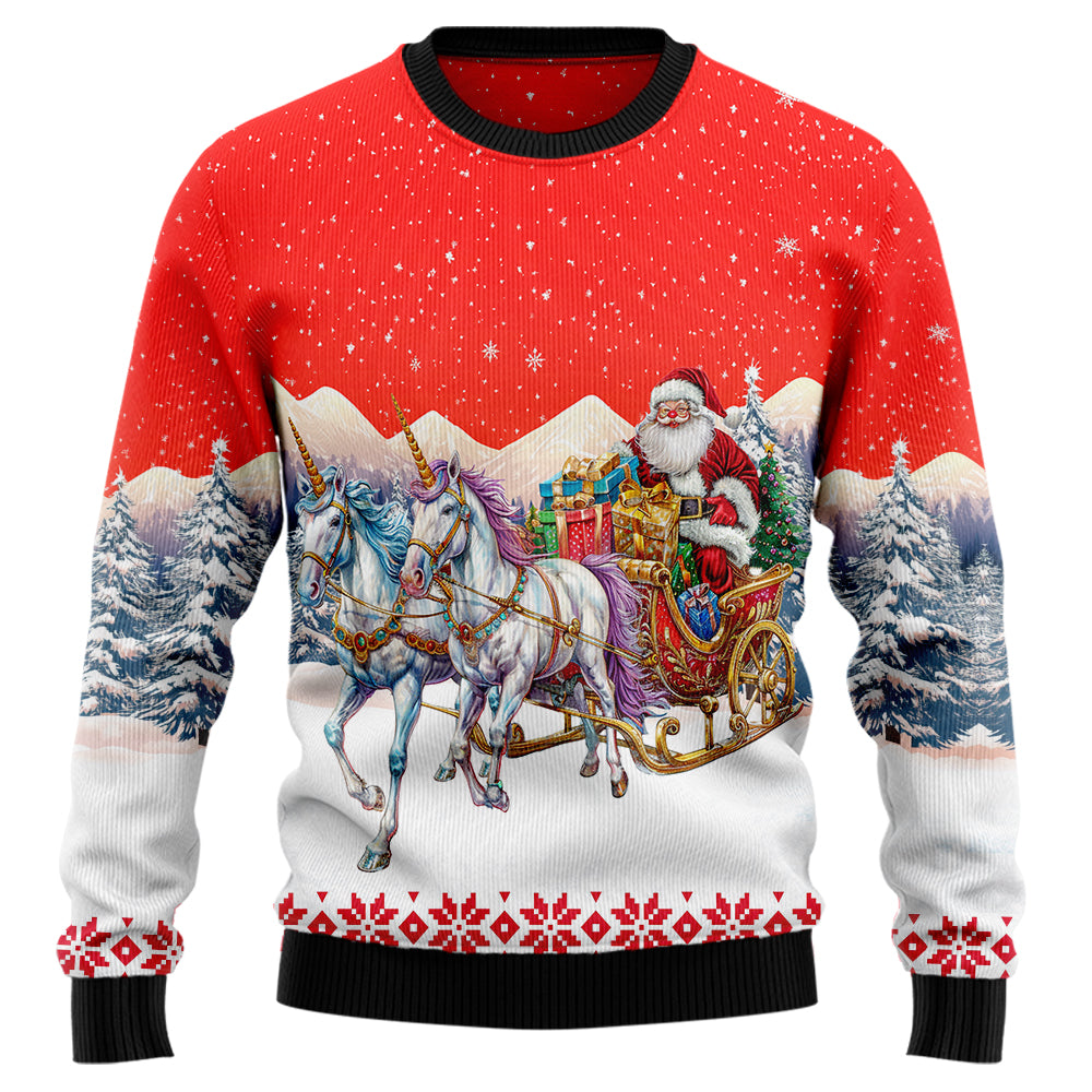 Santa Sleigh Unicorn Ugly Christmas Sweater