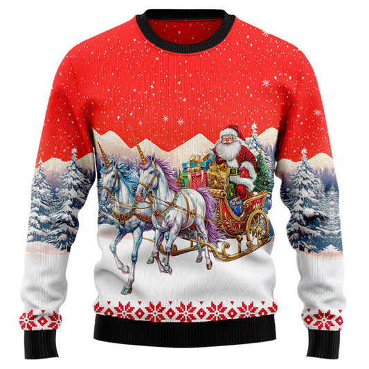 Santa Sleigh Unicorn Ugly Christmas Sweater
