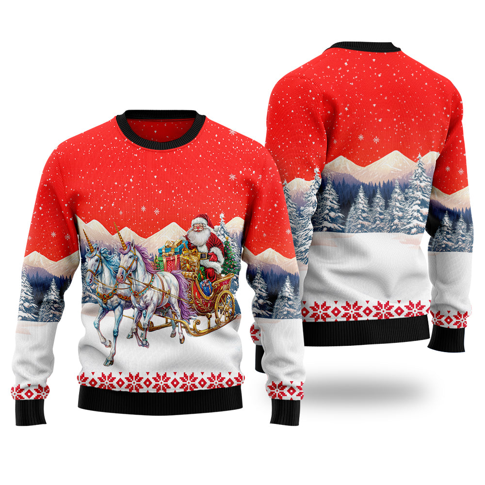 Santa Sleigh Unicorn Ugly Christmas Sweater