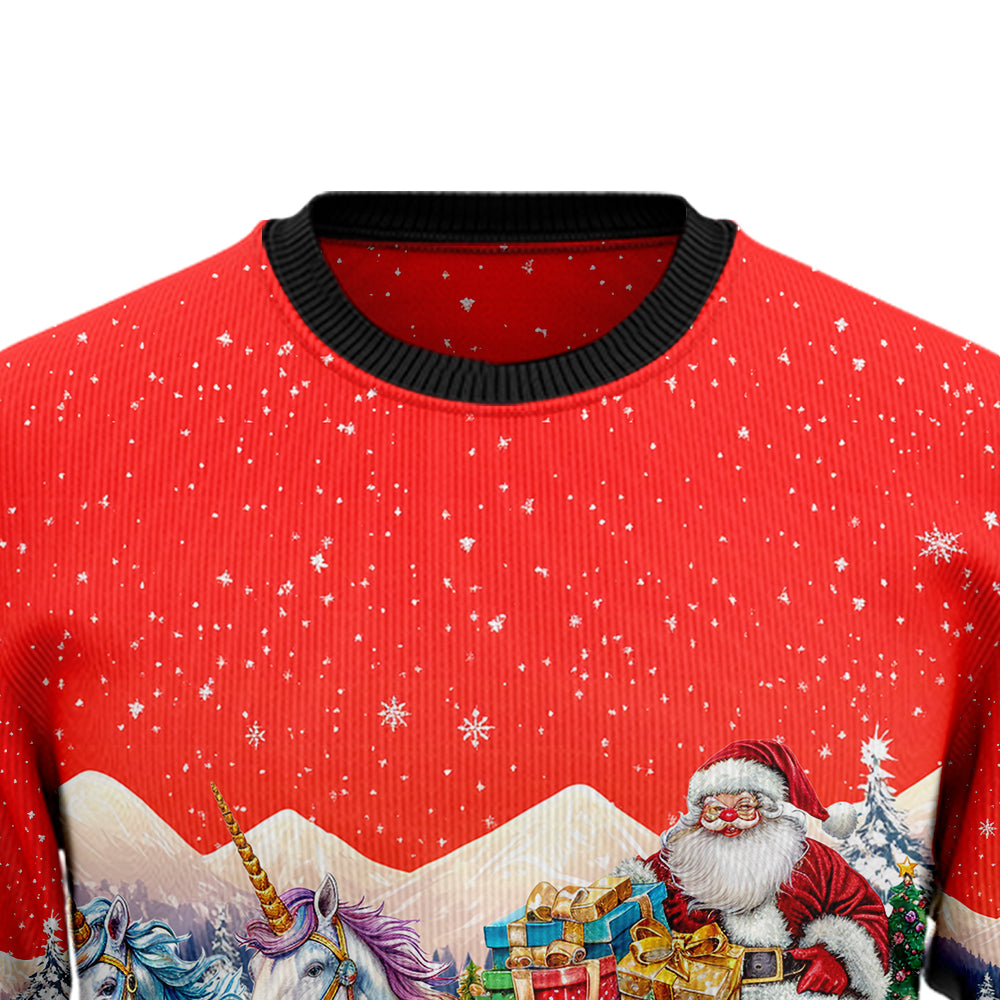Santa Sleigh Unicorn Ugly Christmas Sweater