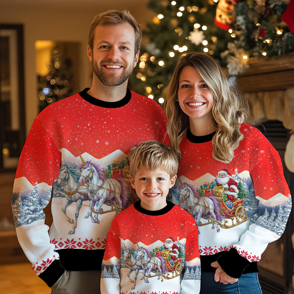 Santa Sleigh Unicorn Ugly Christmas Sweater