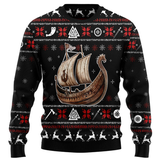 Festive Viking Longship Norse Mythology Ugly Christmas Sweater