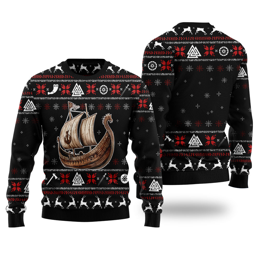 Festive Viking Longship Norse Mythology Ugly Christmas Sweater