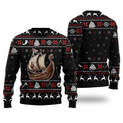 Festive Viking Longship Norse Mythology Ugly Christmas Sweater