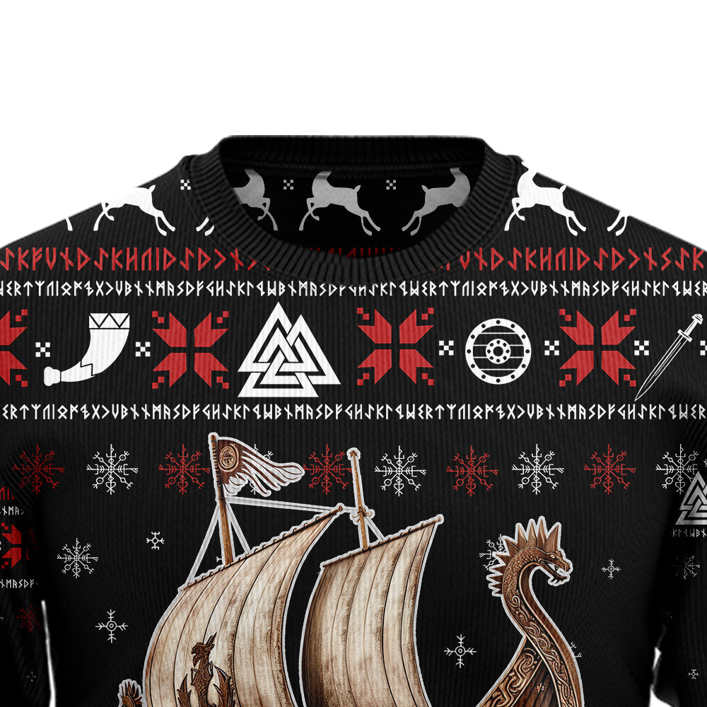 Festive Viking Longship Norse Mythology Ugly Christmas Sweater