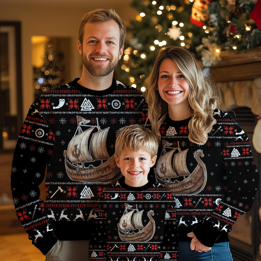 Festive Viking Longship Norse Mythology Ugly Christmas Sweater