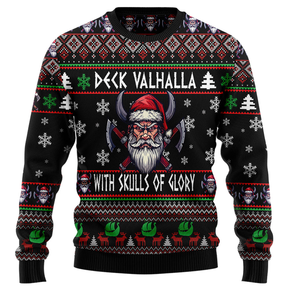 Deck Valhalla With Skulls Of Glory Viking Ugly Christmas Sweater