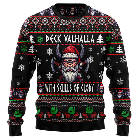 Deck Valhalla With Skulls Of Glory Viking Ugly Christmas Sweater