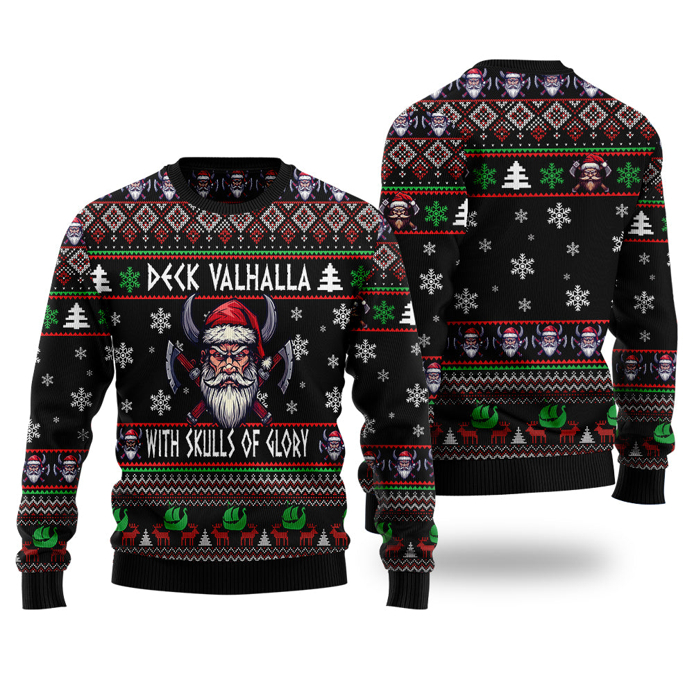 Deck Valhalla With Skulls Of Glory Viking Ugly Christmas Sweater