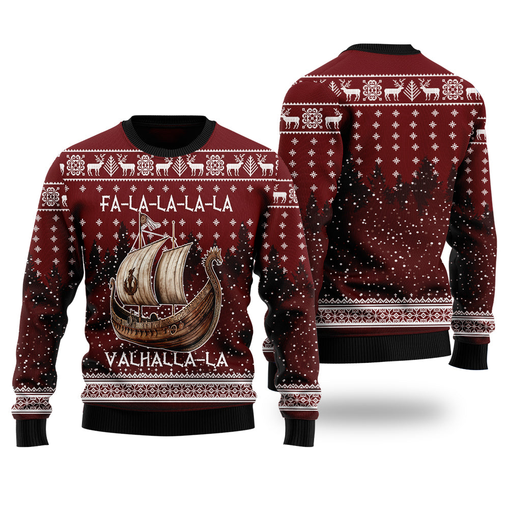 Valhalla-La Viking Ship Ugly Christmas Sweater