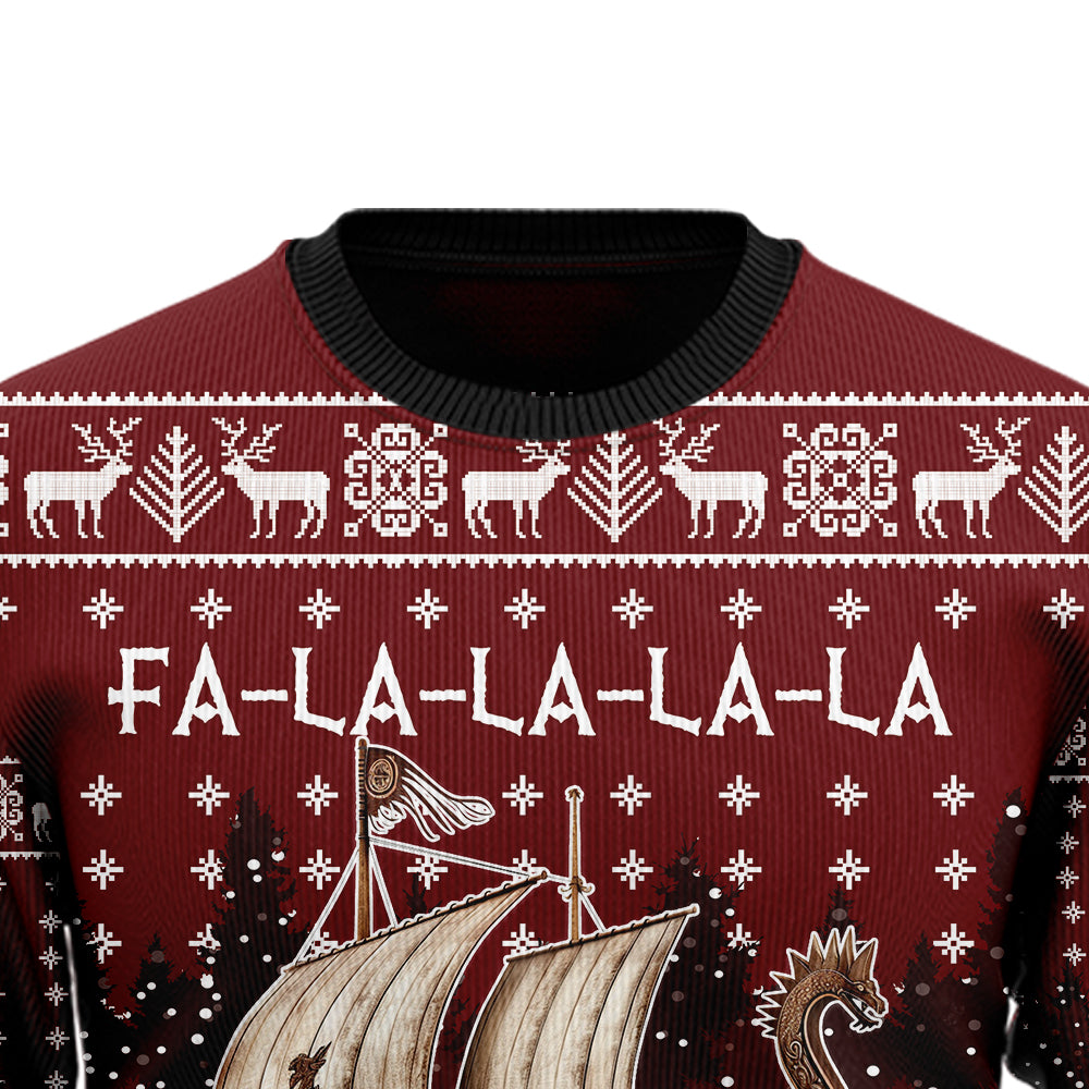 Valhalla-La Viking Ship Ugly Christmas Sweater