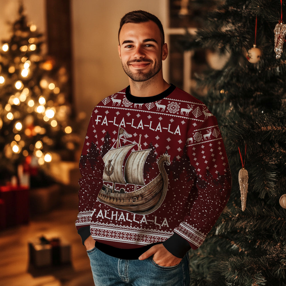 Valhalla-La Viking Ship Ugly Christmas Sweater