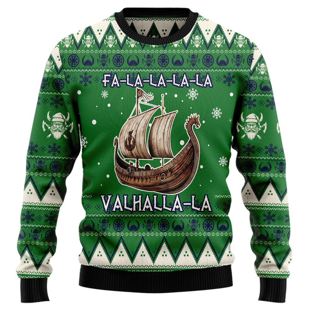 Fa-La-La-La-La Valhalla-La Viking Longship Ugly Christmas Sweater