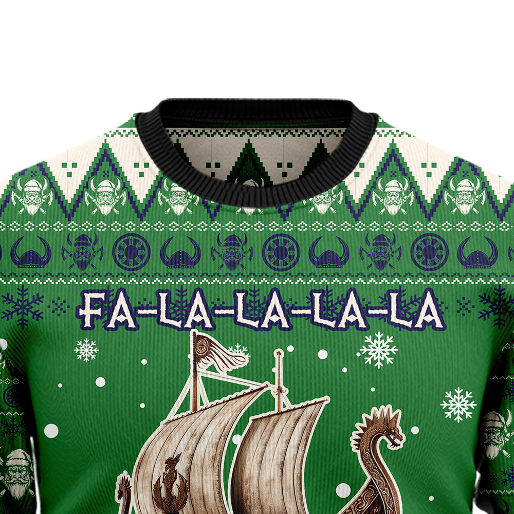 Fa-La-La-La-La Valhalla-La Viking Longship Ugly Christmas Sweater