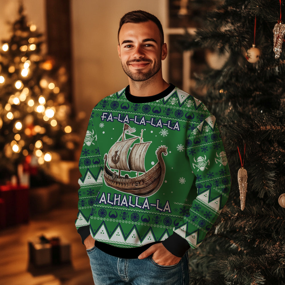 Fa-La-La-La-La Valhalla-La Viking Longship Ugly Christmas Sweater