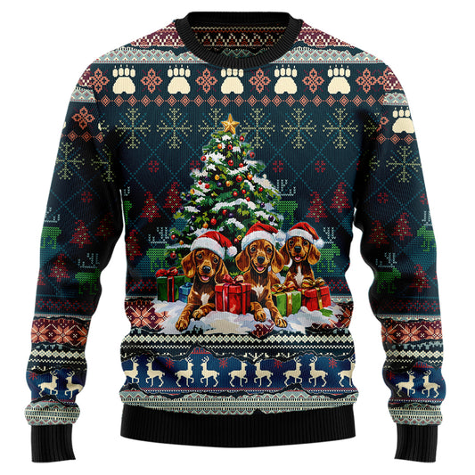 Festive Dachshund Christmas Tree Ugly Christmas Sweater