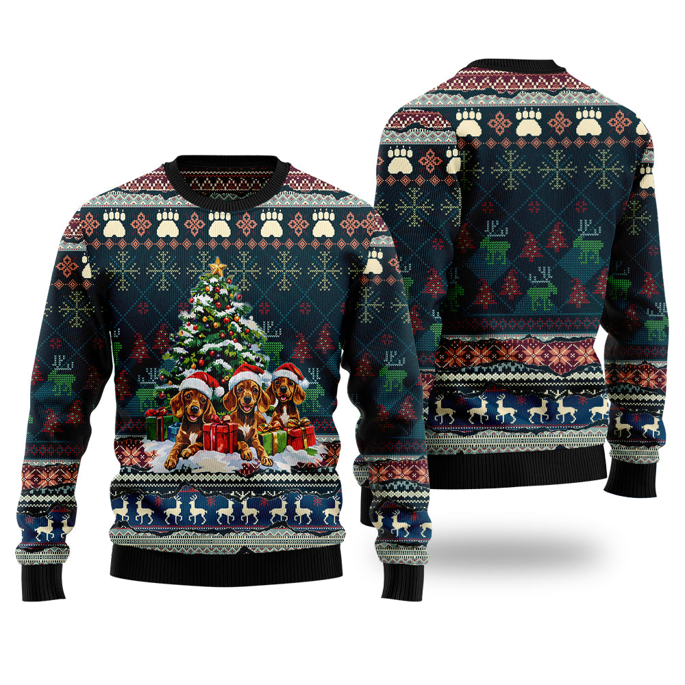 Festive Dachshund Christmas Tree Ugly Christmas Sweater