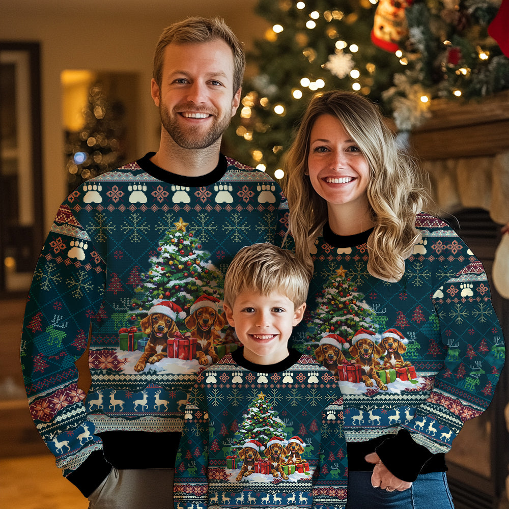 Festive Dachshund Christmas Tree Ugly Christmas Sweater