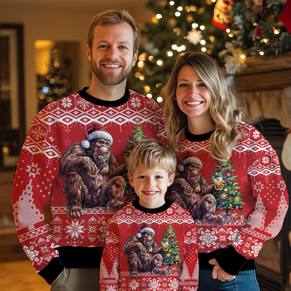 Bigfoot Enjoying Christmas Beer Ugly Christmas Sweater