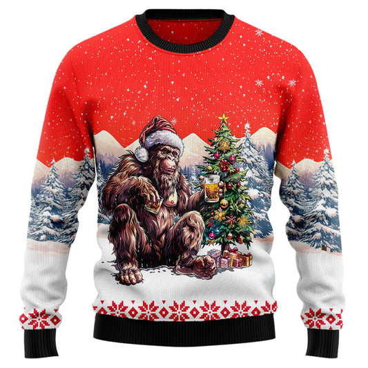 Bigfoot Whiskey Christmas Tree Ugly Christmas Sweater