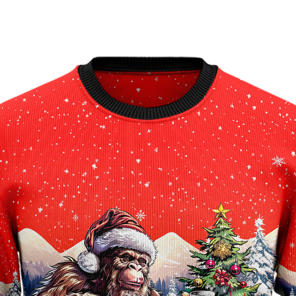 Bigfoot Whiskey Christmas Tree Ugly Christmas Sweater