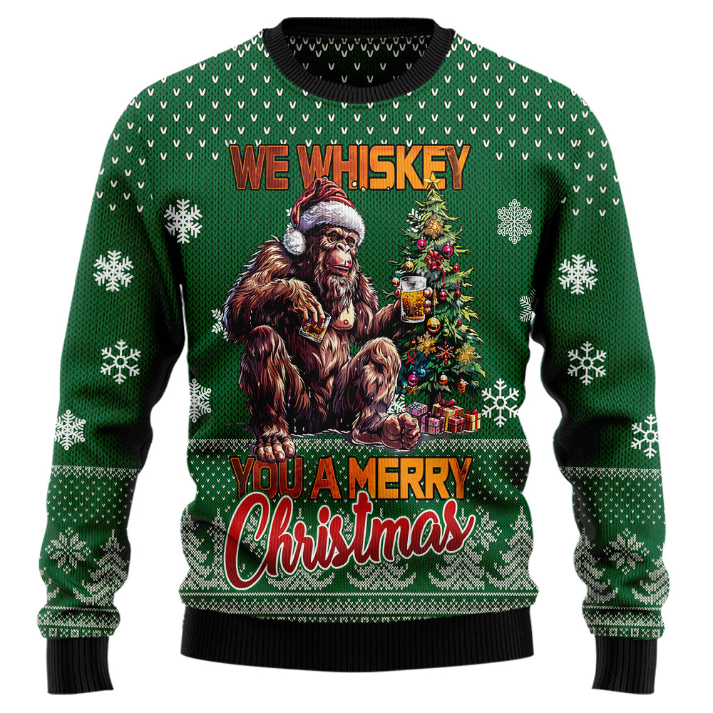 We Whiskey You A Merry Christmas Bigfoot Ugly Christmas Sweater