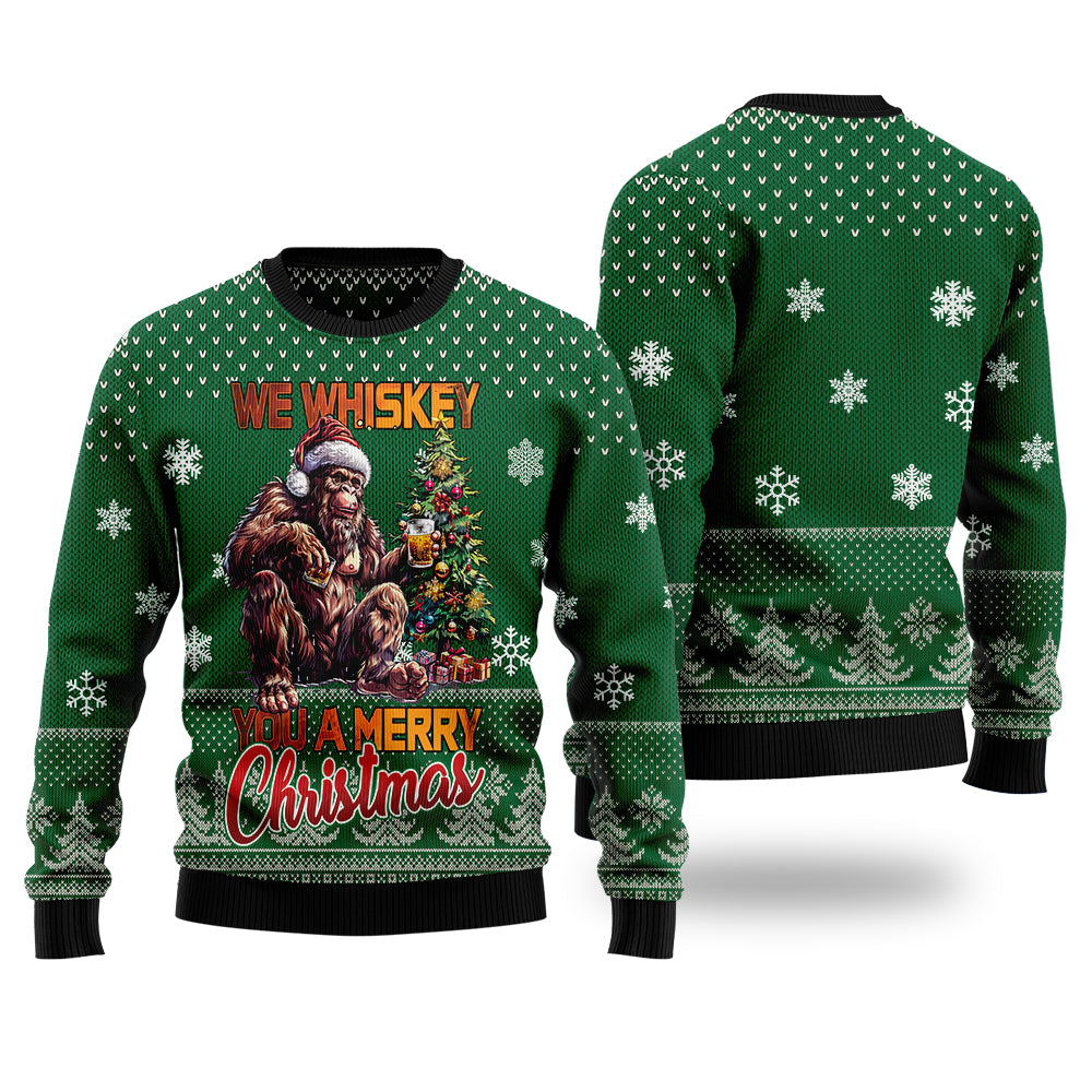 We Whiskey You A Merry Christmas Bigfoot Ugly Christmas Sweater