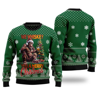 We Whiskey You A Merry Christmas Bigfoot Ugly Christmas Sweater