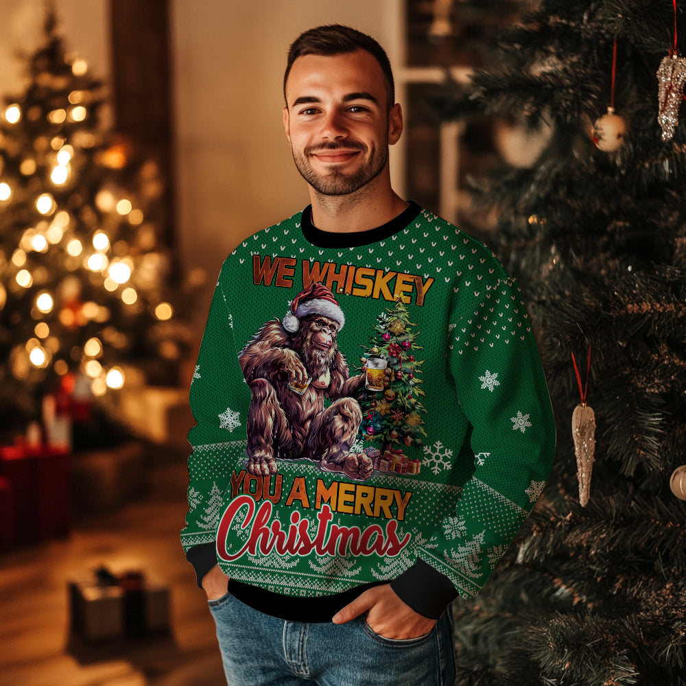 We Whiskey You A Merry Christmas Bigfoot Ugly Christmas Sweater