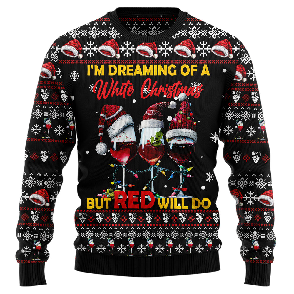 Funny White Christmas Red Wine Ugly Christmas Sweater