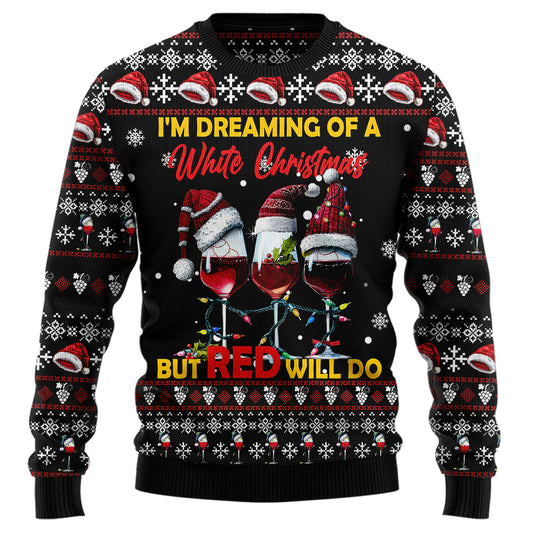 Funny White Christmas Red Wine Ugly Christmas Sweater