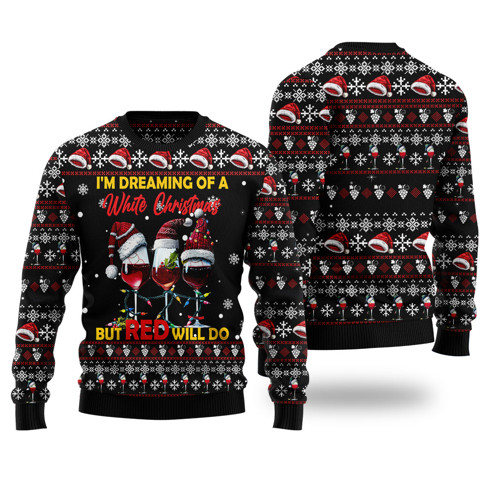 Funny White Christmas Red Wine Ugly Christmas Sweater