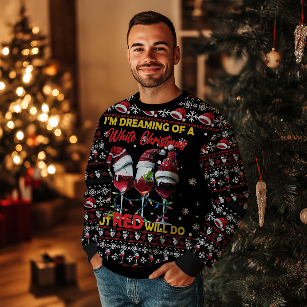 Funny White Christmas Red Wine Ugly Christmas Sweater