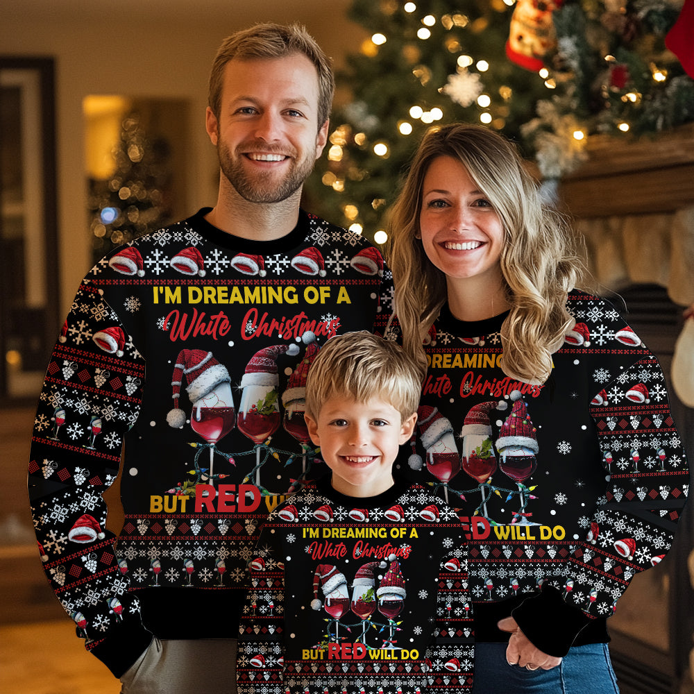 Funny White Christmas Red Wine Ugly Christmas Sweater