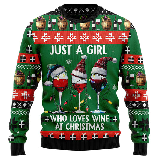 Just A Girl Who Loves Wine At Christmas Ugly Christmas Sweater
