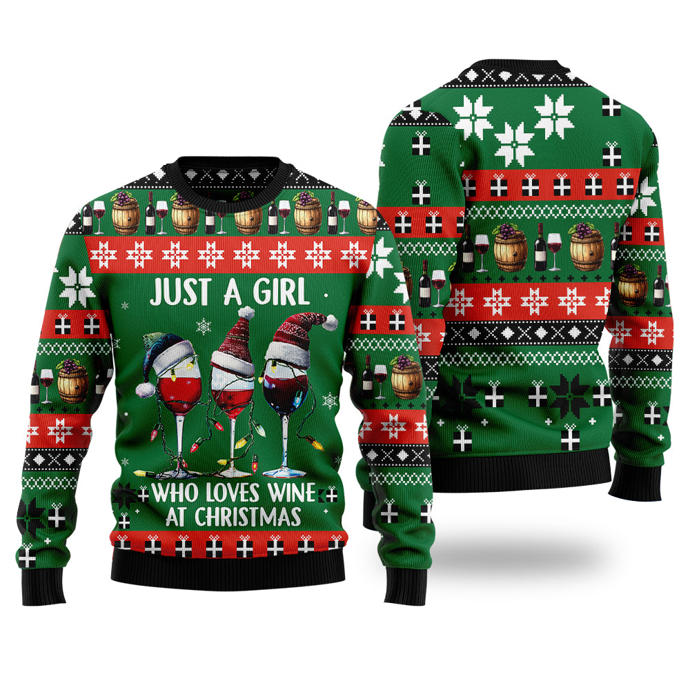 Just A Girl Who Loves Wine At Christmas Ugly Christmas Sweater