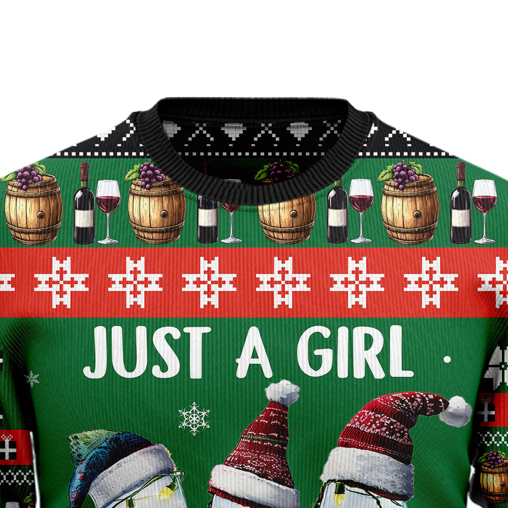 Just A Girl Who Loves Wine At Christmas Ugly Christmas Sweater
