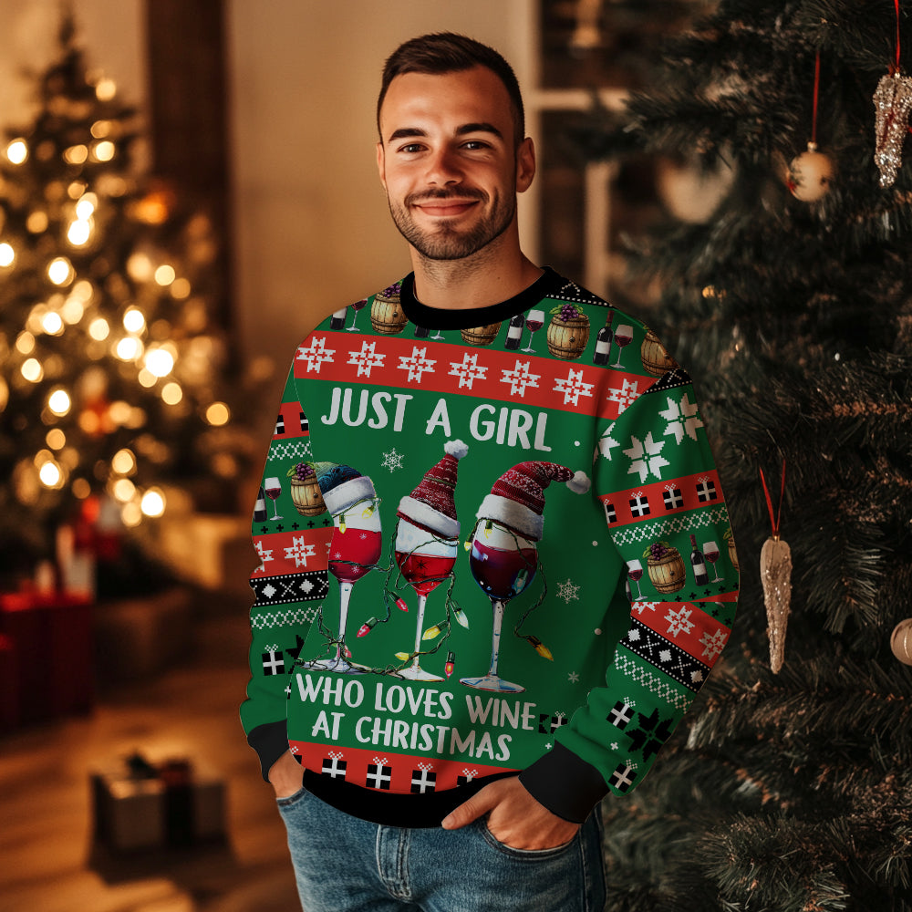 Just A Girl Who Loves Wine At Christmas Ugly Christmas Sweater