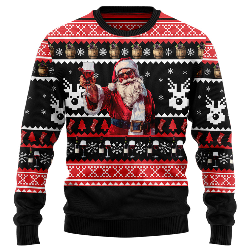 Santa Drinking Wine Ugly Christmas Sweater