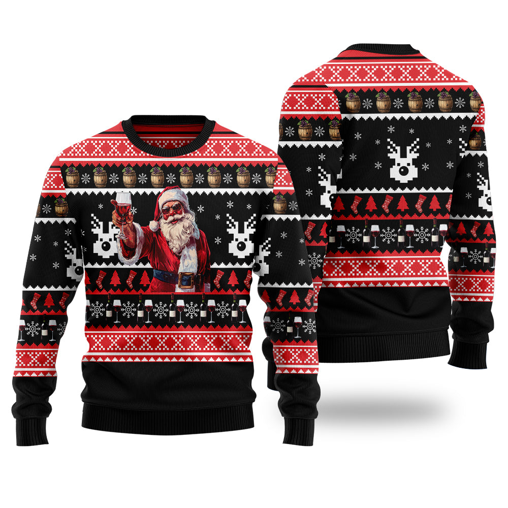 Santa Drinking Wine Ugly Christmas Sweater