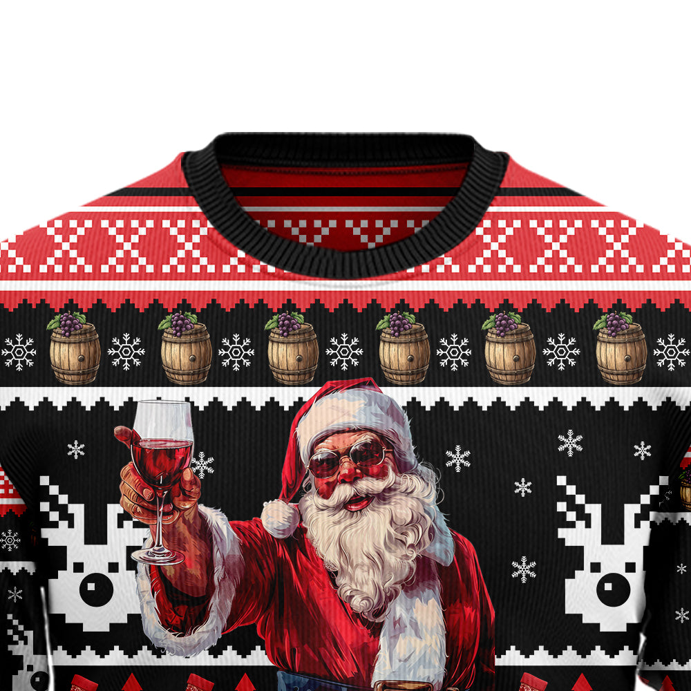 Santa Drinking Wine Ugly Christmas Sweater