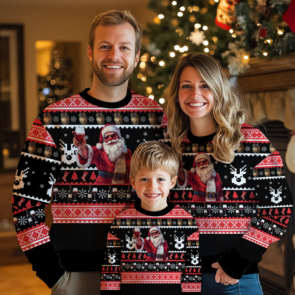 Santa Drinking Wine Ugly Christmas Sweater