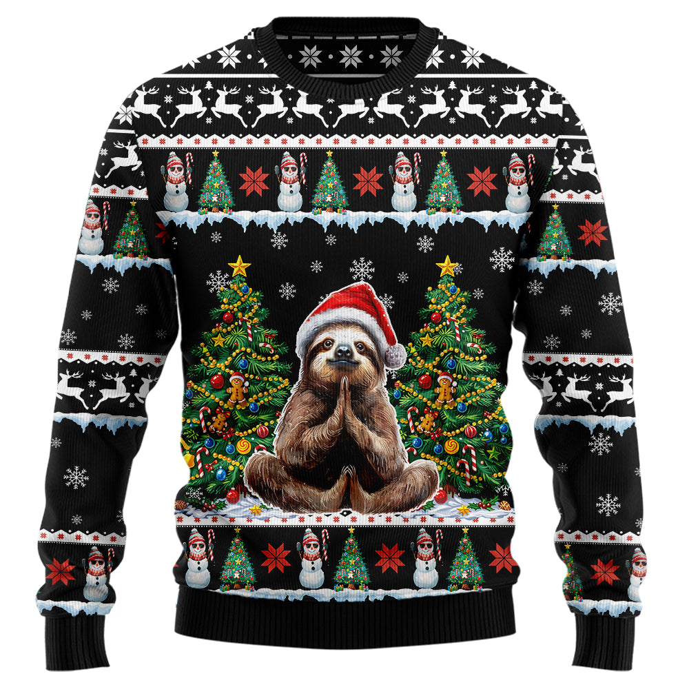 Festive Yoga Sloth Ugly Christmas Sweater