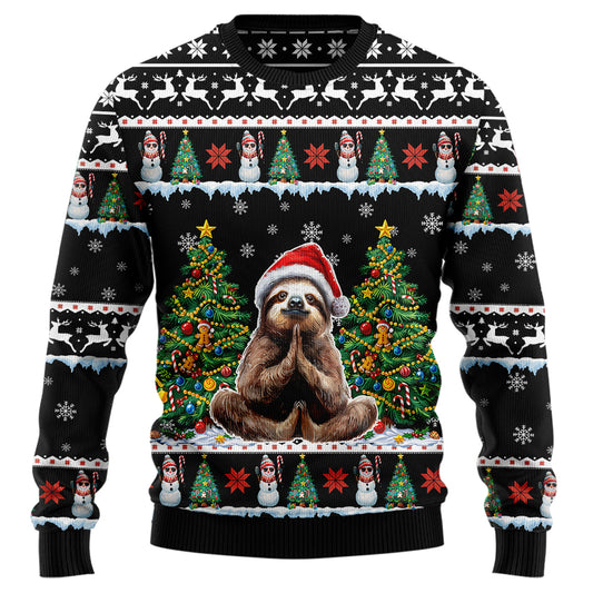 Festive Yoga Sloth Ugly Christmas Sweater