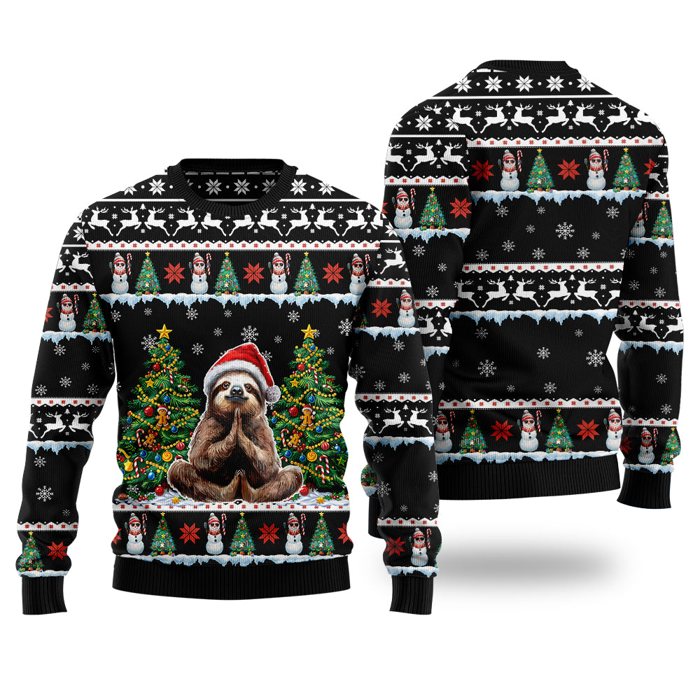 Festive Yoga Sloth Ugly Christmas Sweater