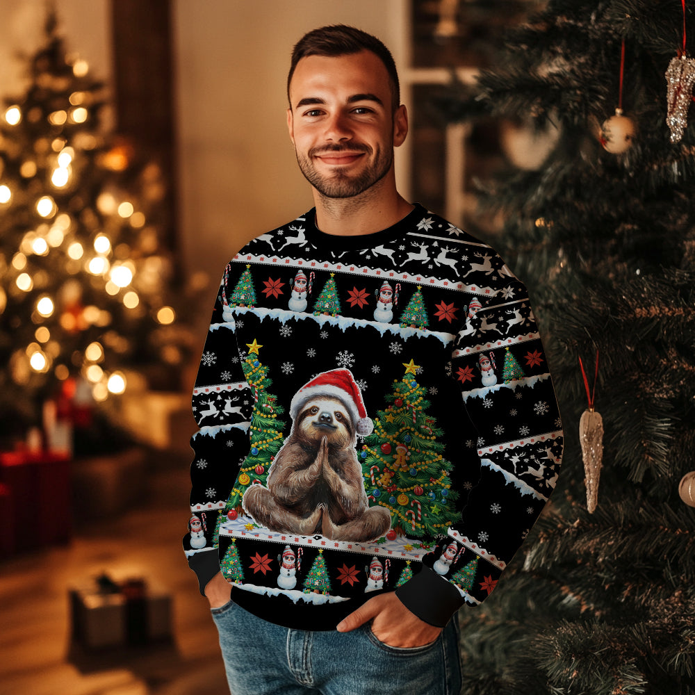 Festive Yoga Sloth Ugly Christmas Sweater