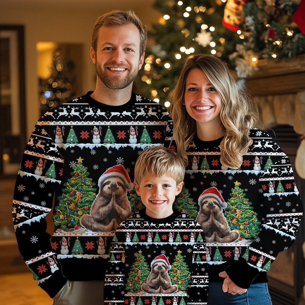 Festive Yoga Sloth Ugly Christmas Sweater