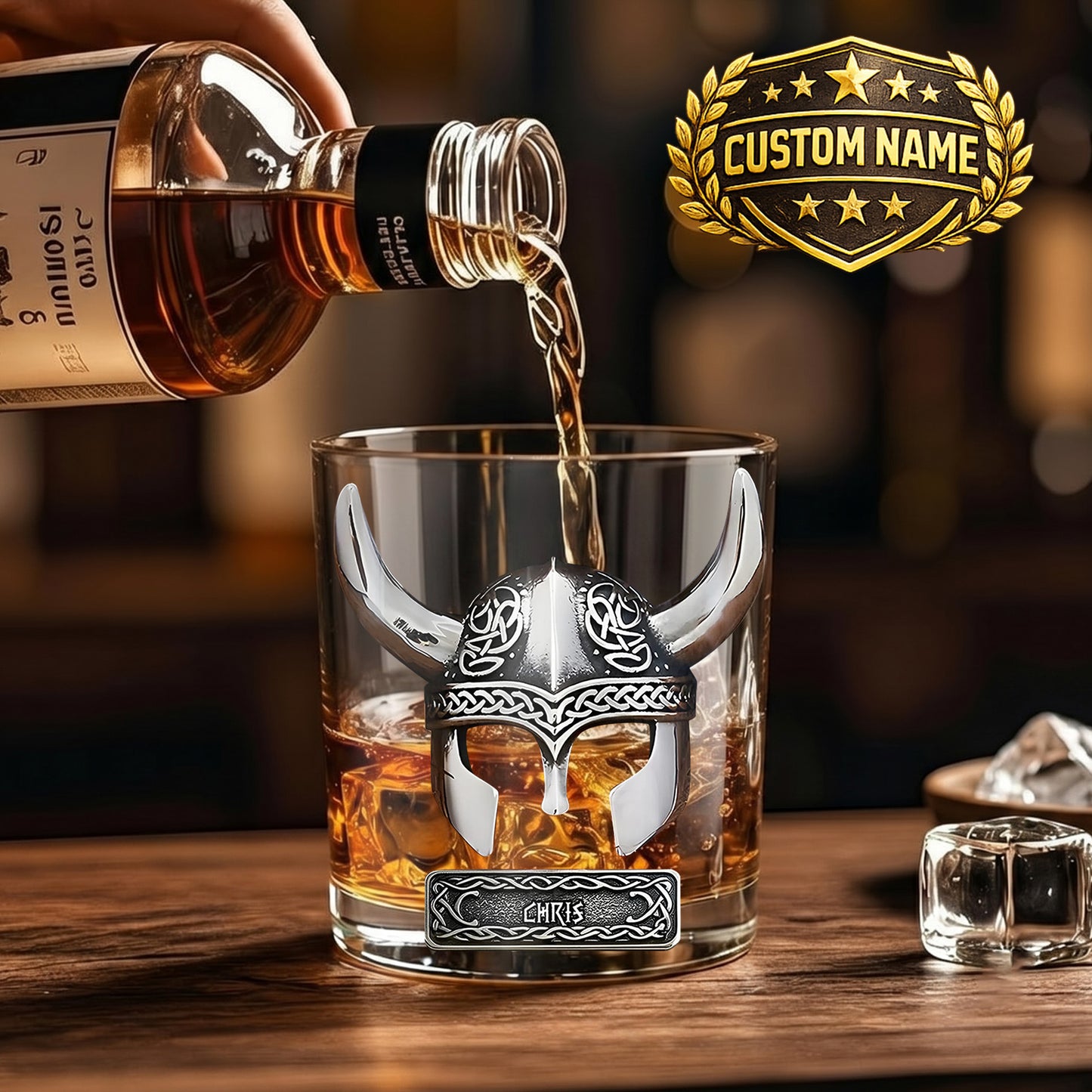Personalized Viking Whiskey Glass - Custom Norse Warrior Gift