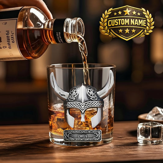 Personalized Viking Whiskey Glass - Custom Norse Warrior Gift