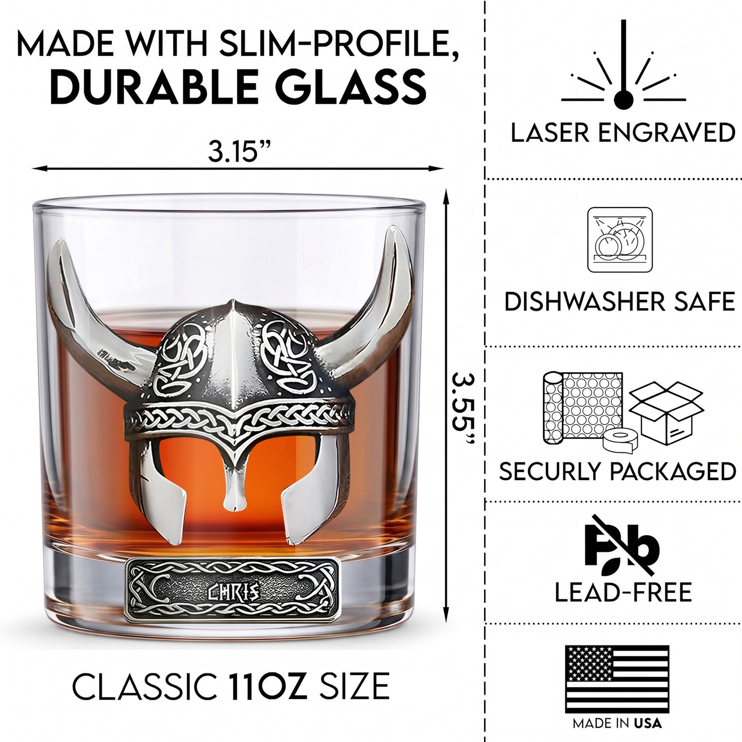 Personalized Viking Whiskey Glass - Custom Norse Warrior Gift